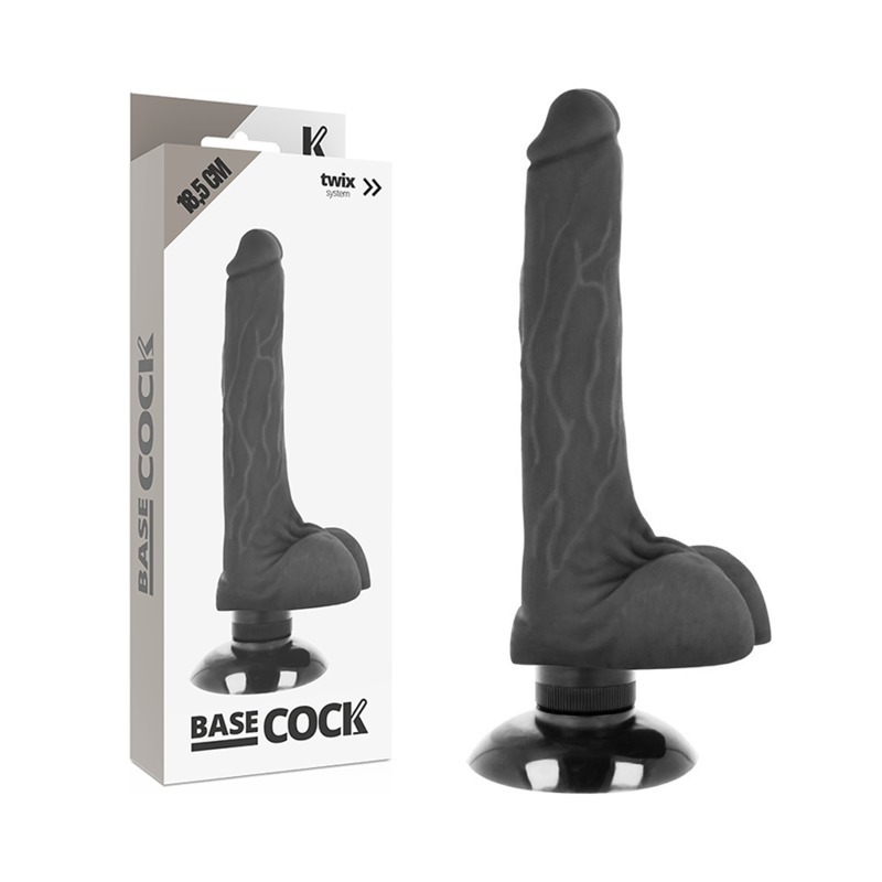Vibromasseur réaliste BASECOCK 2-en-1 noir - 18,5 cm de plaisir