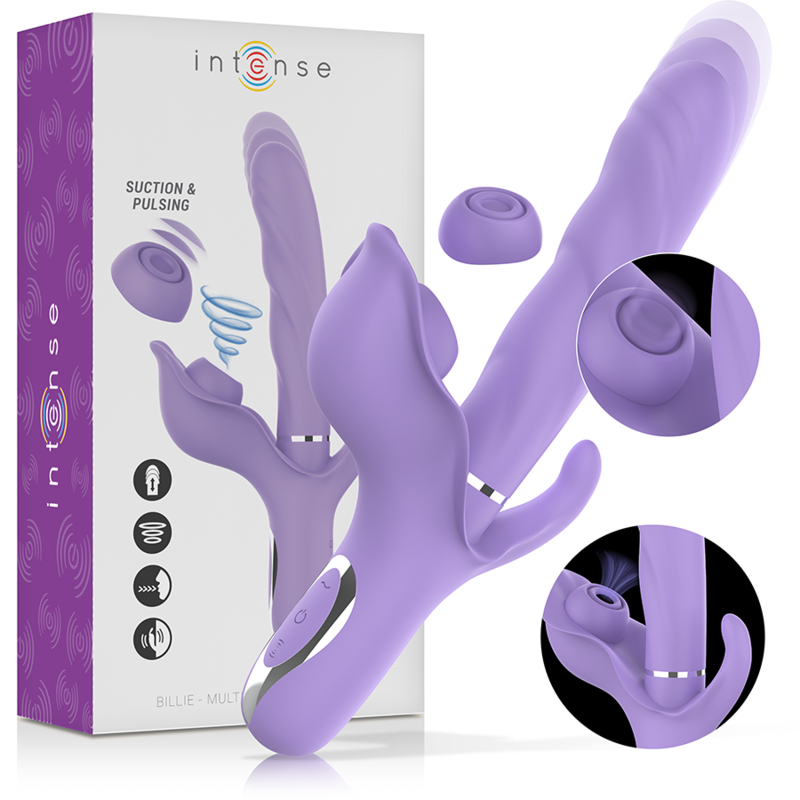 INTENSE - BILLIE VIBRATEUR À ASPIRATION RECHARGEABLE MULTIFONCTIONNEL AVEC BOUTON POUSSOIR VIOLET