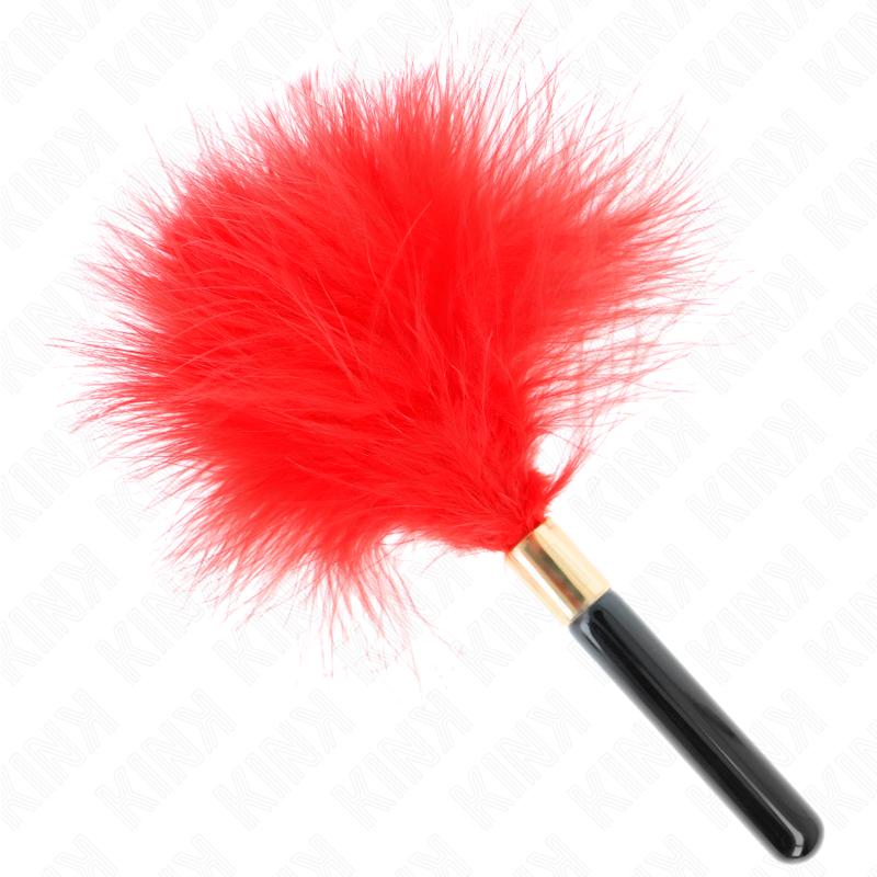 Fouet en Métal Rouge KINK avec Plumes - Élégance et Sensualité Assurées