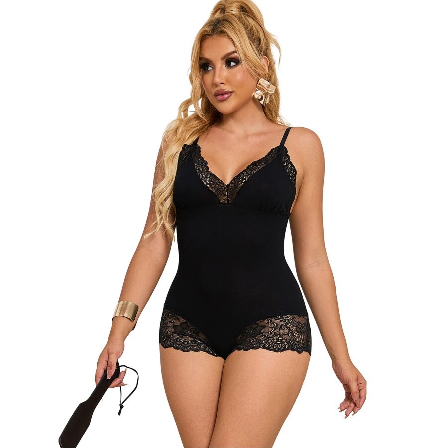 SUBBLIME - TEDDY DÉTAIL DENTELLE FLORALE NOIR S/M