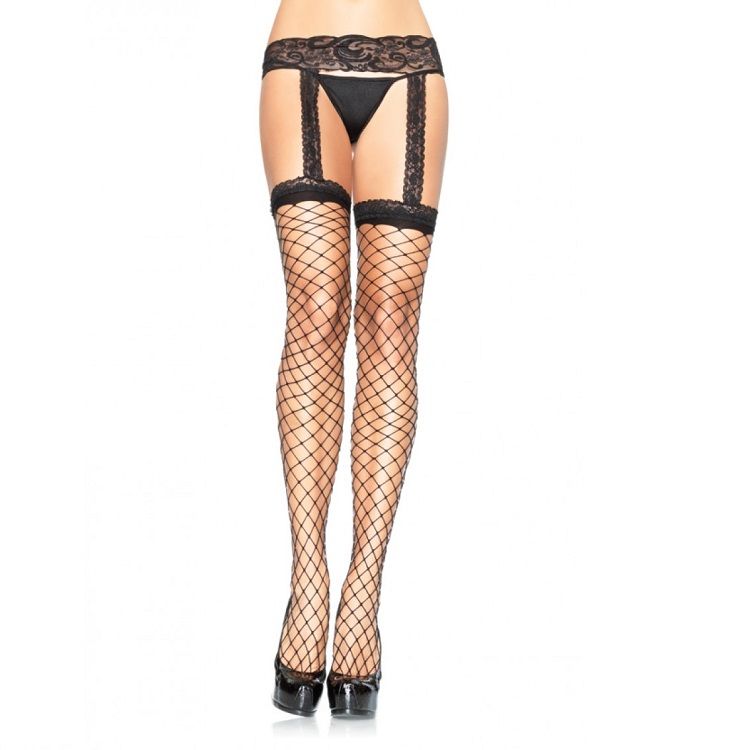 Bas Résille Élégants avec Jarretelles en Dentelle Noire - Toucher Vintage
