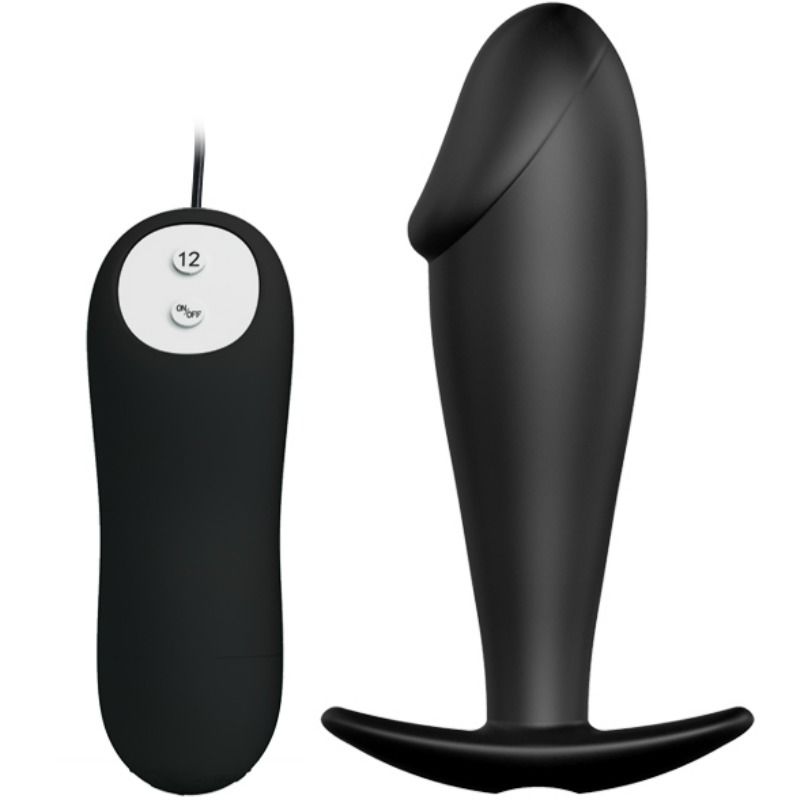 Plug Anal en Silicone Forme Pénis avec 12 Modes de Vibration Noir