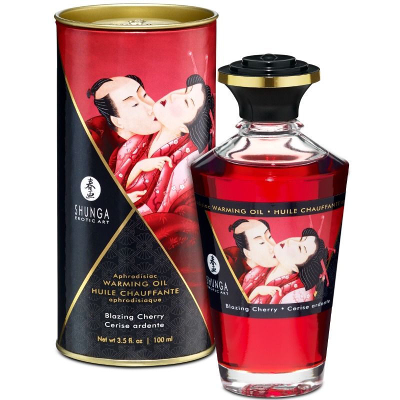 Huile de Massage Shunga Cerise Intense - Effet Chaleur Sensuel 100 ml