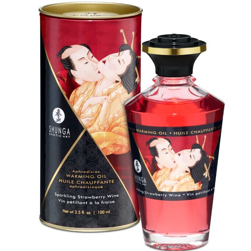 Huile de Massage Shunga Fraises & Cava - Éveil des Sens en Douceur
