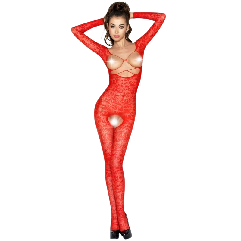Body en Résille Rouge BS031 - Élégance et Séduction à Taille Unique