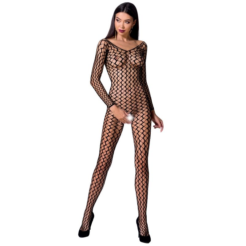 Bodystocking Noir Sexy en Résille avec Dentelle - Modèle BS068