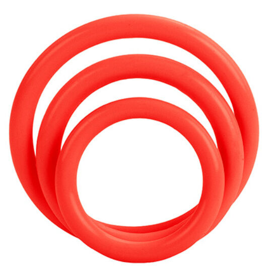 Ensemble de 3 Anneaux Pénien en Silicone Rouge pour Erections Intenses