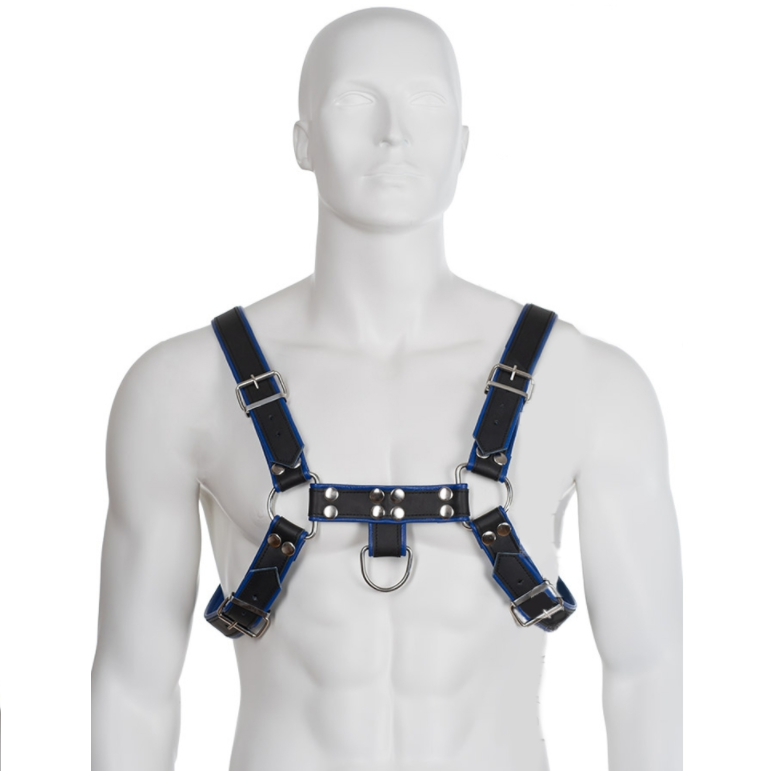 Harnais en Cuir Bleu et Noir pour Homme - Éveillez vos Fantasmes BDSM
